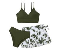 3 Piezas Bikini Niña, Trajes de Baño Hawaianos de Verano, Conjunto de Bikini para Niñas, Moda Ropa de Playa con Falda para Niña, Modernos y Hermosos para Niñas 9-17 Años Cómodo