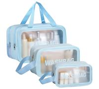 3 Piezas Bolsa Cosmética Impermeable Grande, Mediana Y Pequeña Bolsa de Cosméticos Set Azul Neceser Mujer y Hombre, Bolsa de Baño Portátil Impermeable para Cosméticos Juguetes, azul, Azul