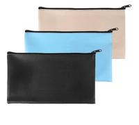 3 Piezas Bolsas de Documentos con Cremallera a Prueba de Agua, Bolsa de Seguridad para Dinero en Efectivo, Pasaportes, Archivos y Objetos de Valor, Tamaño 28 x 15 cm,Beige, Negro y Azul