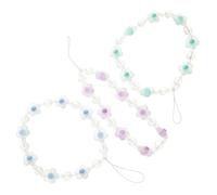 3 piezas Cadena Colgante para Móvil Flores y Cuentas de plástico | Desmontable, Compatible Fundas Orificio, Resistente Decoloración, para Trabajo y Escuela