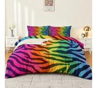 3 Piezas Cama de Microfibra Funda nórdica 220x240cm, Incluye 1 Funda de edredón de y 2 Funda de Almohada, Estampado de Animales Cebras Arcoíris,Juego de Cama Reversible,Vistoso