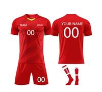 3 Piezas Camiseta de Fútbol Personalizadas para Hombres y Niño, Equipación de Futbol DIY Nombre Número Logotipo con Conjunto V cuello Top Pantalón Corto y Calcetines