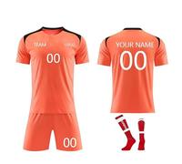 3 Piezas Camiseta de Fútbol Personalizadas para Hombres y Niño, Equipación de Futbol DIY Nombre Número Logotipo con Conjunto V cuello Top Pantalón Corto y Calcetines