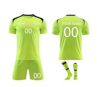 3 Piezas Camiseta de Fútbol Personalizadas para Hombres y Niño, Equipación de Futbol DIY Nombre Número Logotipo con Conjunto V cuello Top Pantalón Corto y Calcetines