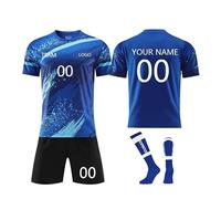 3 Piezas Camiseta de Fútbol Personalizadas para Hombres y Niño, Equipación de Futbol DIY Nombre Número Logotipo con Conjunto V cuello Top Pantalón Corto y Calcetines