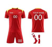 3 Piezas Camiseta de Fútbol Personalizadas para Hombres y Niño, Equipación de Futbol DIY Nombre Número Logotipo con Conjunto V cuello Top Pantalón Corto y Calcetines