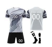 3 Piezas Camiseta de Fútbol Personalizadas para Hombres y Niño, Equipación de Futbol DIY Nombre Número Logotipo con Conjunto V cuello Top Pantalón Corto y Calcetines