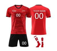 3 Piezas Camiseta de Fútbol Personalizadas para Hombres y Niño, Equipación de Futbol DIY Nombre Número Logotipo con Conjunto V cuello Top Pantalón Corto y Calcetines