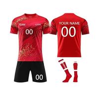 3 Piezas Camiseta de Fútbol Personalizadas para Hombres y Niño, Equipación de Futbol DIY Nombre Número Logotipo con Conjunto V cuello Top Pantalón Corto y Calcetines