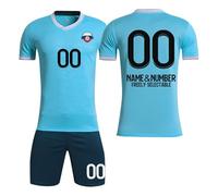 3 Piezas Camiseta Fútbol Personalizadas Nombre Número Logotipo, equipación Futbol DIY con Conjunto V Cuello Top/Pantalón Corto/Calcetines para Hombres y Niño