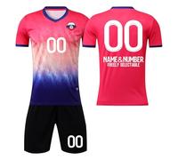 3 Piezas Camiseta Fútbol Personalizadas Nombre Número Logotipo, equipación Futbol DIY con Conjunto V Cuello Top/Pantalón Corto/Calcetines para Hombres y Niño