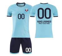 3 Piezas Camiseta Fútbol Personalizadas Nombre Número Logotipo, equipación Futbol DIY con Conjunto V Cuello Top/Pantalón Corto/Calcetines para Hombres y Niño