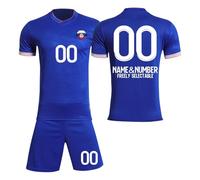 3 Piezas Camiseta Fútbol Personalizadas Nombre Número Logotipo, equipación Futbol DIY con Conjunto V Cuello Top/Pantalón Corto/Calcetines para Hombres y Niño