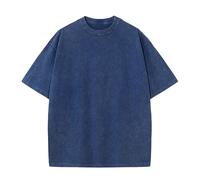 3 Piezas Camiseta Oversize Hombre, Relaxed Fit Camiseta Algodon Hombre, Wash Solid Vintage Básica de Manga Corta(Azul M)