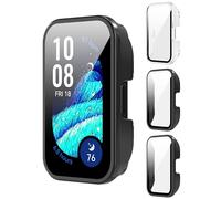 3 Piezas Carcasa para Huawei Band 10/9/8 Funda Protectora con Cristal Templado Protector Pantalla para Huawei Band 10/9/8 Case Anti-raspado,Ultradelgado,Negro&Negro&Trasparenza