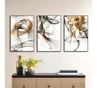3 Piezas Cartel-Cuadro Abstracto de Cinta Dorada Sobre Lienzo Pósteres y Láminas Geométricas Nórdicas Modernas Arte de Pared para Sala de Estar Oficina O Decoración del Hogar-60*80cm (Sin marco)