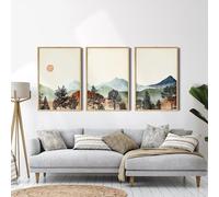 3 Piezas Cartel-Pintura Abstracta en Acuarela de Paisaje Sobre Lienzo Montaña Sol Estilo Nórdico Póster Arte de Pared Lámina para Sala de Estar Cocina Oficina Dormitorio Decoración-60*80cm (Sin marco)