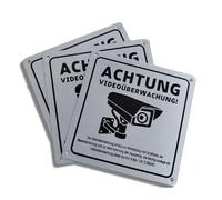 3 Piezas Cartel Videovigilancia de Aluminio, Carteles Cámara de Vigilancia, con autoadhesivo y 4 agujeros, Patrones llamativos, Robustas y duraderas, para Interior y Exterior, 15 x 15 cm