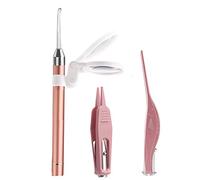 3 piezas cera en el oído Herramientas Extracción con luz LED - Oído Cuchara Digger Pinzas para oído Health Care&nariz limpieza selección pinza para bebé Juego regalo caso,libre lupa 3x (Rosa de Oro)