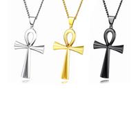 3 piezas Collar con Colgante Religioso de Cruz de Ankh Copto de Acero Inoxidable para Hombre Collar de Cruz de Ankh con Llave Egipcia de Moda Joyería Unisex Cadena