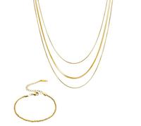 3 Piezas Collares de Oro para Mujeres Collar en Capas Chapado en Oro de 18K Collar Cadena Serpiente Mujer Gargantilla Acero Inoxidable Dorado Collares Cadena Plana Joyería Cadena Serpiente con Pulsera