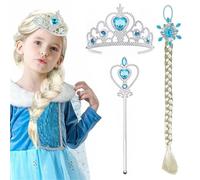 3 Piezas Conjunto con Accesorios de Princesa del Hielo Elsa, Niña Princesa Peluca Trenzas, Princesa Vestir Accesorios Princesa Elsa, Contiene Varita, Corona y Trenza