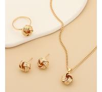 3 piezas Conjunto de Anillo, Pendientes y Collar de Metal para Mujer con Diseño de Hilo Giratorio, Ideal para Uso Diario y como Regalo para Citas