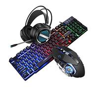3 piezas conjunto RGB arco iris retroiluminado juego teclado y ratón combo LED Gaming Headset micrófono