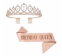 3 Piezas Corona Banda Cumpleaños con Alfiler Tiara de Strass Reina Faja de Purpurina Fabulosa para Birthday Queen para Mujer Niña Decoración Regalo Oro Rosa