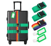 3 Piezas Correa Maleta Ajustable con Hebilla y Etiqueta,Accesorios Viaje Visibles,Cinta para Maletas de Viaje para Reconocer Equipaje en Aeropuerto (Verde + Arcoíris)