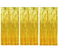 3 Piezas Cortina de Borla,Cortinas Metálicas Serpentinas,para Decoración Cumpleaños, Decoracion Fiesta, Decoración Bautizo, Boda, Navidad(Oro).