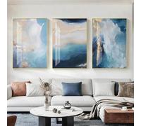 3 Piezas-Cuadros Abstractos de Mármol Líquido Azul y Dorado Sobre Lienzo Láminas Decorativas Pared Obras de Arte la Decoración de Salas de Estar y Oficinas de Estilo Nórdico-50*70cm (Sin marco)