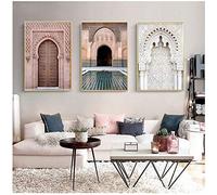 3 Piezas, Cuadros decorativos, Paisaje de puerta de Marruecos nórdico Decoracion pared salon cocina baño, Religión Palacio de Casablanca Cuadros decorativos dormitorio(Sin marco)