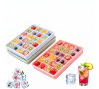 3 Piezas Cubitera Silicona con Tapa, 24 Compartimentos Cubitera Silicona con Tapa Moldes, Cubitos de Hielo Cuadrado Ice Cube Tray sin BPA para Bebidas Frías, Whisky (Azul & Rosa & Verde)