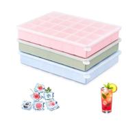 3 Piezas Cubiteras para Hielo, 2.3cm Cubitera Silicona Con Tapa | 24 Compartimentos Cubiteras para Hielo Con Tapa sin BPA Ice Cube Tray para Bebidas Frías, Whisky (Azul & Rosa & Verde)