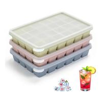 3 Piezas Cubiteras para Hielo, 2cm Cubitera Silicona Con Tapa | 24 Compartimentos Cubiteras para Hielo Con Tapa sin BPA Ice Cube Tray para Bebidas Frías, Whisky (Azul & Rosa & Verde)