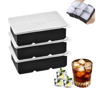 3 Piezas Cubiteras para Hielo con Tapa, Moldes de Silicona Apilable, Cubitera Silicona sin BPA Bandejas para Hielo para Bebidas Frías, Whisky, Cócteles, Comida (Negro)