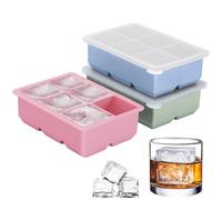 3 Piezas Cubiteras para Hielo Grande, 6 Compartimentos Cubitera con Tapa | 4.6CM Cuadrado Cubitera Silicona con Tapa Grande sin BPA Ice Cube Tray para Cócteles, Whisky, Café (Azul, Rosa, Verde)