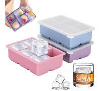 3 Piezas Cubiteras para Hielo Grande, 6 Compartimentos Cubitera Silicona | Cubitera para Hielo de Silicona con Tapa Grande Ice Cube Tray para Bebidas Frías, Whisky, Cócteles (Verde, Rosa, Morado)