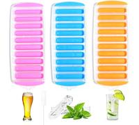 3 Piezas Cubiteras para Hielos, Moldes Hielos, 10 Palitos, Bandejas de Hielo de Silicona con Tapas, Bandeja Hielo de Silicona Fácil Liberación, para Whisky Cócteles Agua Cola (Rosa/Azul/Naranja)