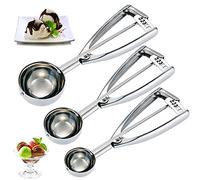 3 Piezas Cucharas de Helado, Acero Inoxidable Cuchara de Helado, Cucharada de Masa, Gatillo de Cuchara de Helado, 3 Especificaciones, para Helado, Melón, Pastel, Chocolate