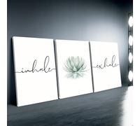 3 piezas de 60 x 80 cm de loto verde y "Inhale, exhale", póster e impresiones de citas de yoga, decoración moderna de meditación, lienzo para pared, pinturas en lienzo para sala de estar, dormitorio