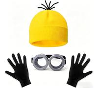3 piezas de accesorios de disfraz de Minion, set de disfraz amarillo para cosplay, disfraz de cosplay para adultos y niños, disfraz de carnaval, gafas steampunk, guantes negros y gorras amarillas tipo