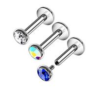 3 piezas de acero inoxidable internamente Labret anillos 16g 1.2mm cristal Marilyn Monroe pendientes piercing joyería tamaño y color, Acero inoxidable, Sin gemas.