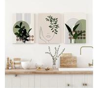 3 piezas de arte abstracto de línea a color para pared, arte moderno de pared, pinturas decorativas de estilo bohemio con estampados de plantas verdes para sala de estar (50 x 70 cm x 3, sin marco)