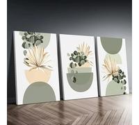 3 piezas de arte bohemio verde salvia, decoración de pared con plantas medievales modernas, pinturas minimalistas abstractas, decoración de habitación del hogar (50 x 70 cm x 3/sin marco)