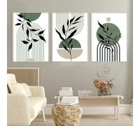 3 piezas de arte de pared bohemio verde salvia, verde, negro y beige, abstracto, de mediados de siglo, póster botánico moderno para sala de estar, dormitorio (60 x 80 cm/sin marco)