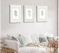3 piezas de arte de pared con flores rosas, pintura de plantas a rayas rosa claro, decoración de pared, elegante póster de flores silvestres, decoración del hogar (40 x 60 cm x 3/marco interior)