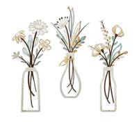 3 piezas de arte de pared de flores de metal, decoración rústica de granja, decoración de pared floral colorida, escultura minimalista colgante de alambre de tulipán negro para baño, cocina, patio