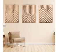3 piezas de arte de pared de madera geométrico moderno, escultura de pared de madera, decoración ornamental minimalista para pared para interiores contemporáneos, panel tallado hueco hecho a mano